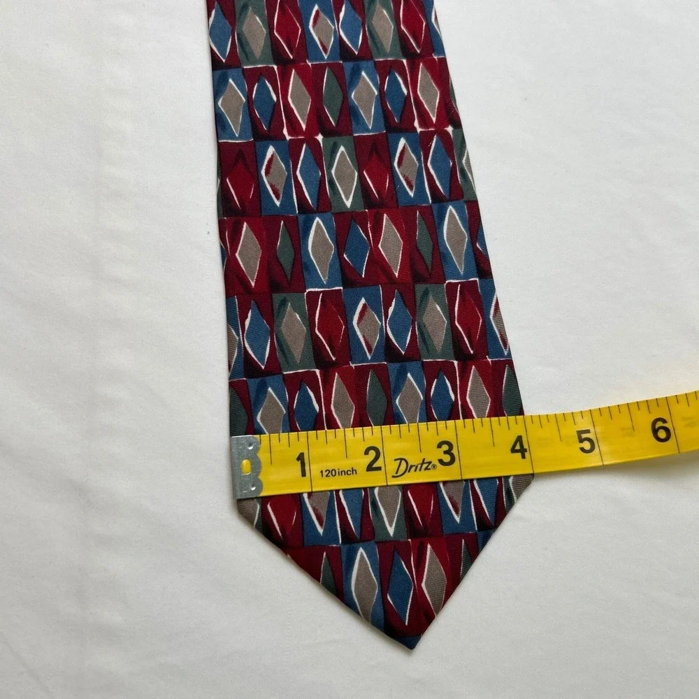Alexander Lloyd Mens Geometric Diamond Silk Extra Long Necktie XL Red Blue